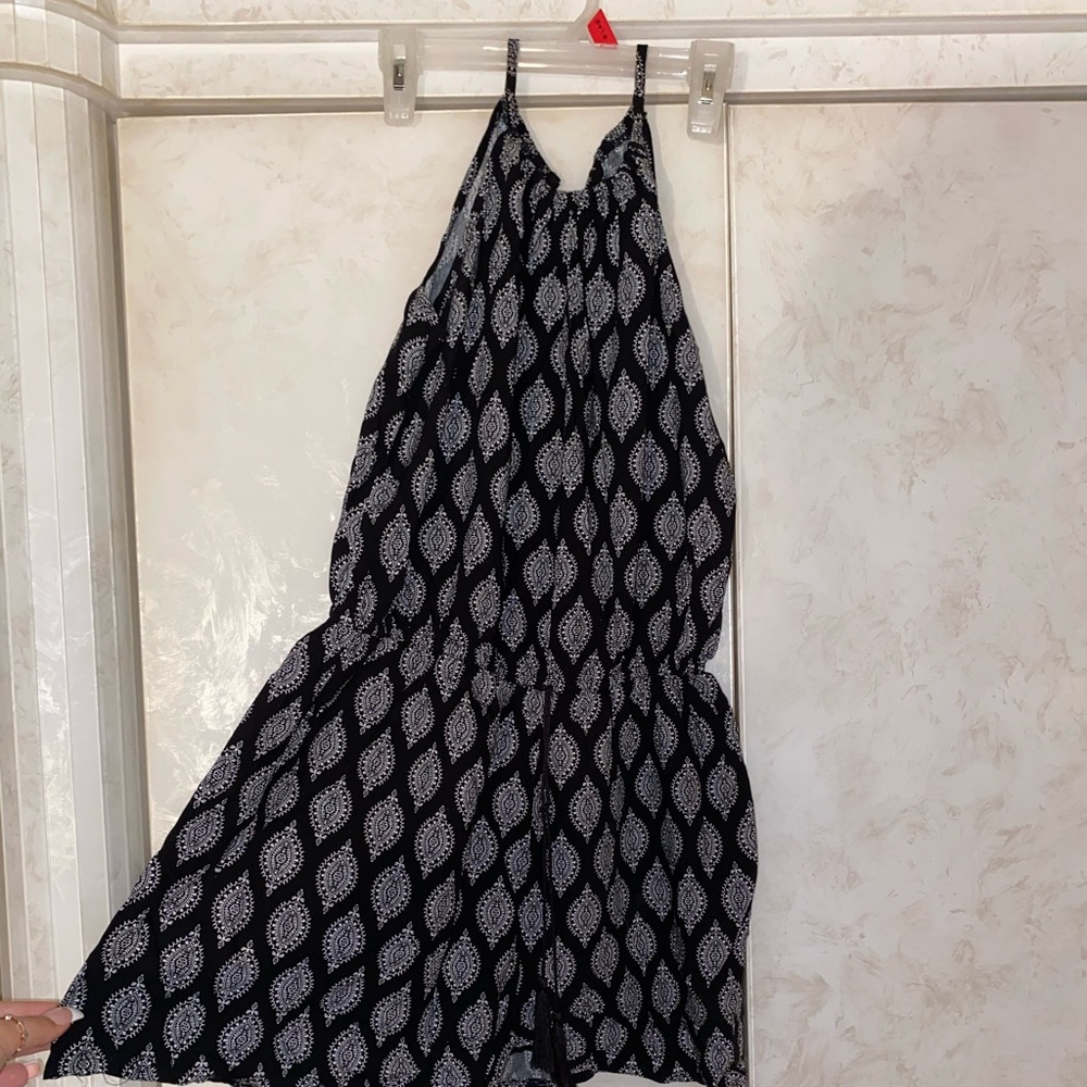 Black & white halter top romper
